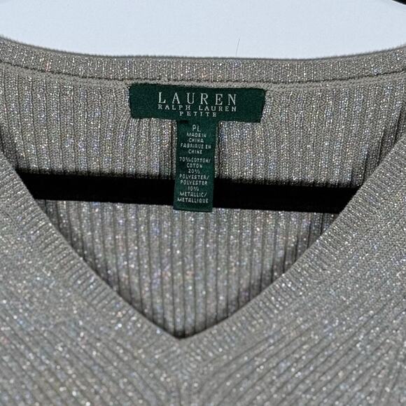 Ralph Lauren V-Neck Winter Preppy Long Sleeve Sweater Metallic Women SizeP/Large - Picture 4 of 8